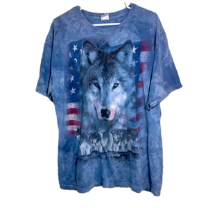 Gildan Mens XL Short Sleeve T Shirt 2012 The Mountain Wolf Nature Stars Stripes